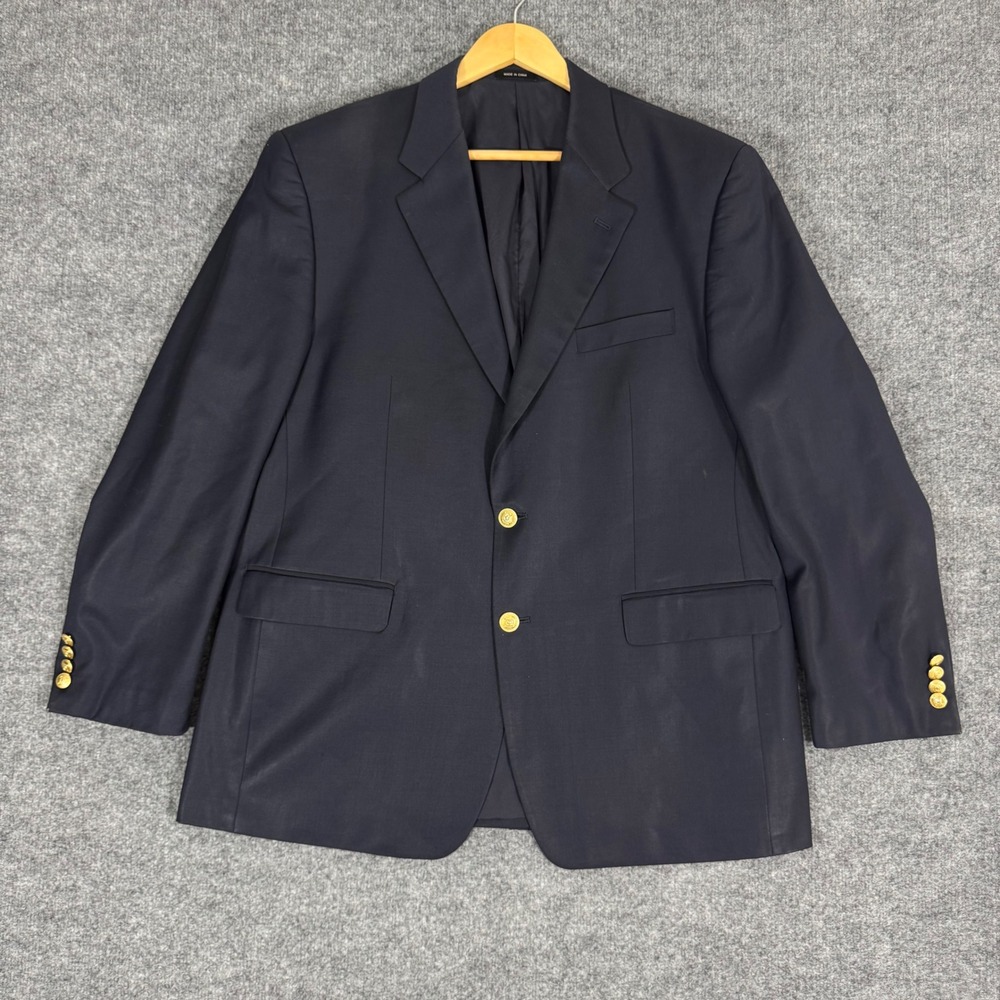 Lauren Ralph Lauren Blazer Navy Gold Button Mens 44R Navy Blue 100% Wool READ